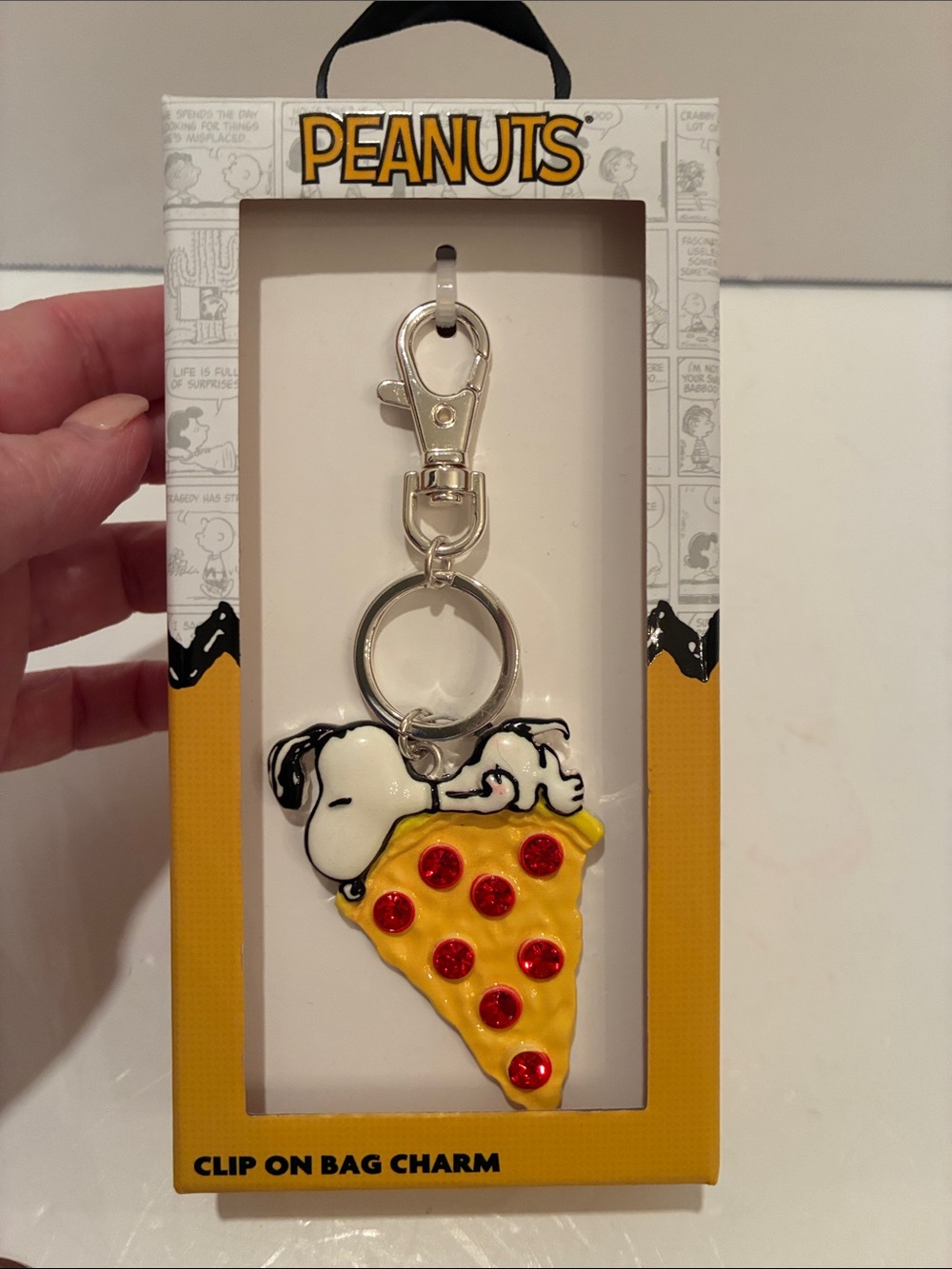 Peanuts Snoopy on Pizza 🍕 Slice Bag Charm with Pepperoni Jewels.